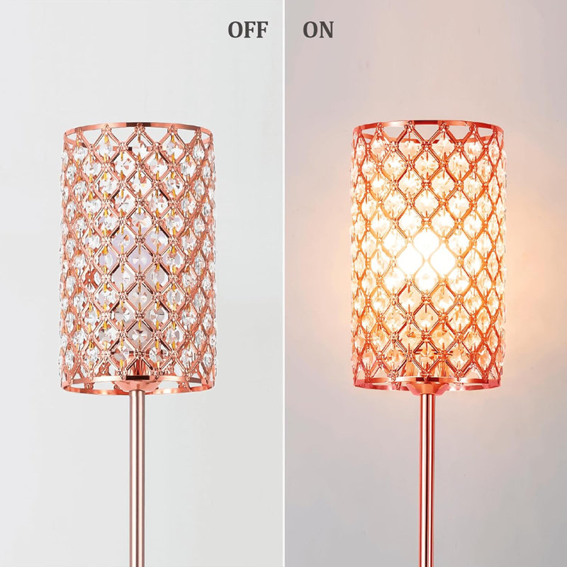 Crystal Floor Lamp With Remote Control, Smart Rose Gold Floor Lamps For Living Room With Bulb Included, Crystal Standing Lamp Rose Gold Home Décor Floor Lamp For Bedroom