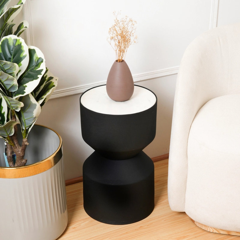 Two-Tier Drum Side Table with Hourglass Silhouette
