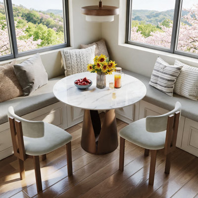 Nagela Modern Glossy Sintered Stone Round Dining Table Bistro Table Breakfast Nook Table For 2/4