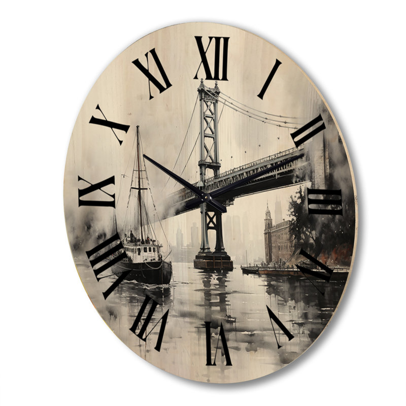 Horloge murale surdimensionnée Grey Bridge Urban Suspension III - Architecture, Très grand