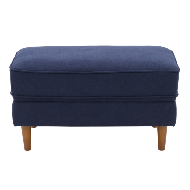 Auxence Upholstered Ottoman, Navy Blue Polyester