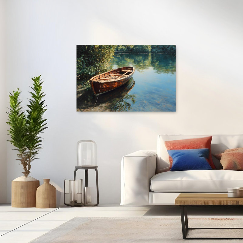 Bateau dans un ruisseau, reproduction d'art murale contemporaine, H 32 po x l 48 po