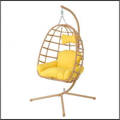 Élégant fauteuil suspendu en rotin PE avec support, corde double robuste et coussin lavable pour une utilisation intérieure et extérieure