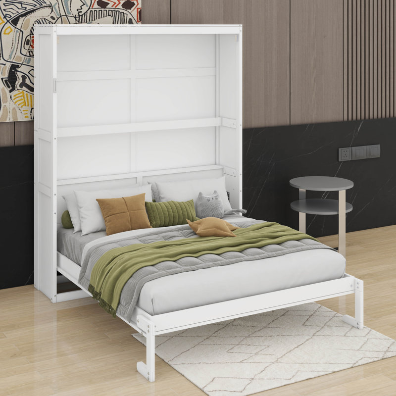 Lit escamotable double avec tablettes