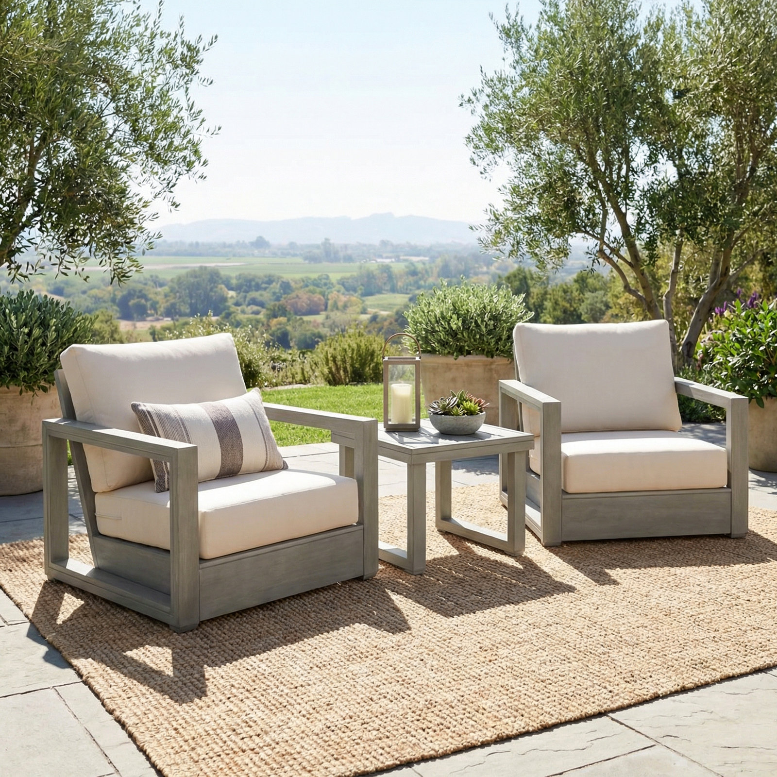 Donnie 2-Person Acacia Patio Seating Group, Light Gray