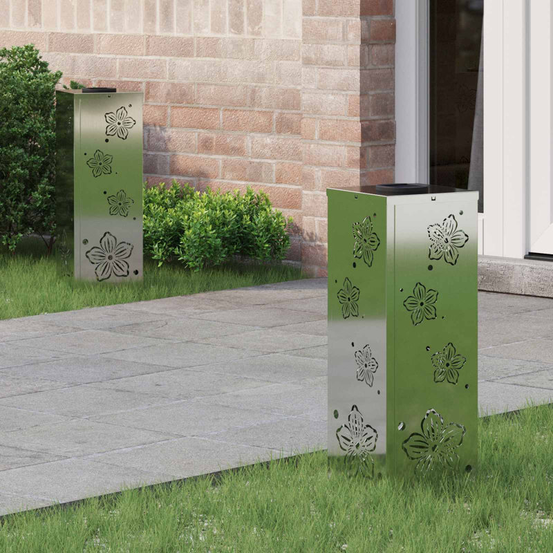 Solar Powered Steel Pathway Light, 50cm H x 18cm W x 18cm D, Light Silver