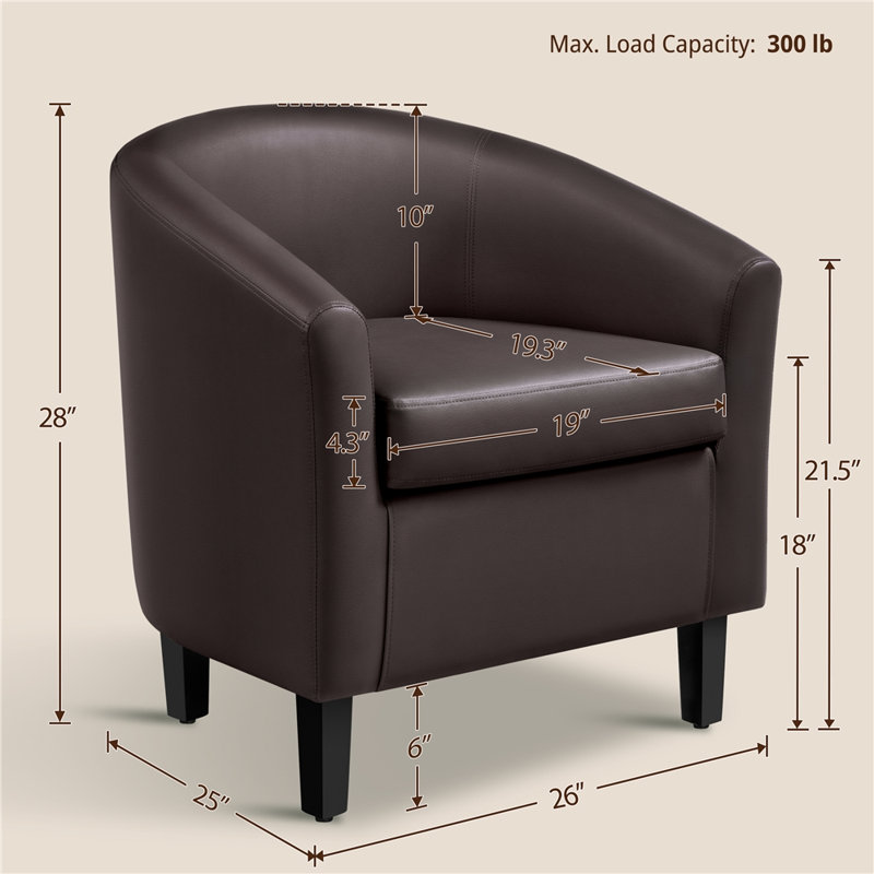 Fauteuil demi-tonneau avec fauteuil club demi-tonneau Seldon, Similicuir espresso