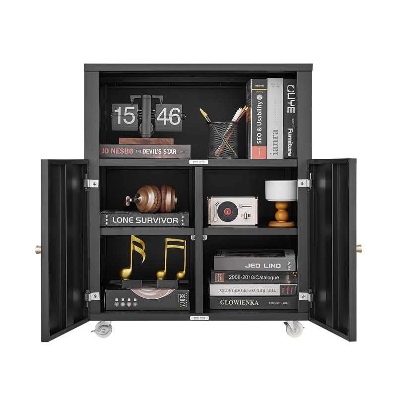 Office printer stand with wheels, printer tables with file door, mobile lateral filing cabinet, Noir, noir, noir, noir