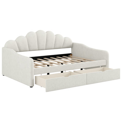 Upholstered Daybed Wtih With Shall Shaped Backrest And 2 Drawers by Everly Quinn