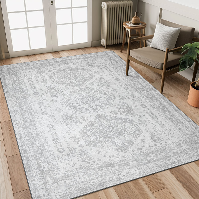 Denyah Washable Area Rug for Living Room  Non Slip Gray Rugs Gray, Rectangle 9' x 12'