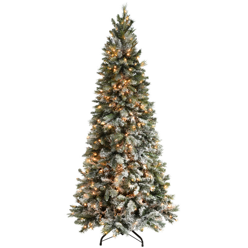 Lighted Artificial Spruce Christmas Tree, 8ft H x 3.83ft W x 0.55ft D