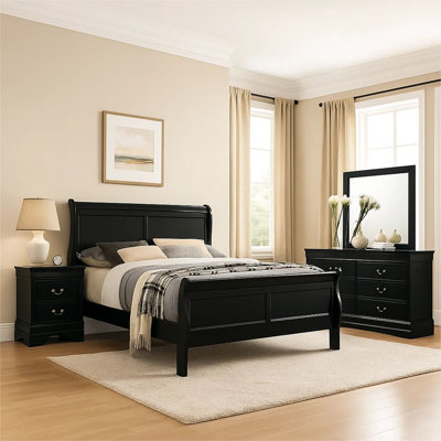 Ryla 4Pc Queen Bedroom Set With Nightstand, Dresser, Mirror In Classic
