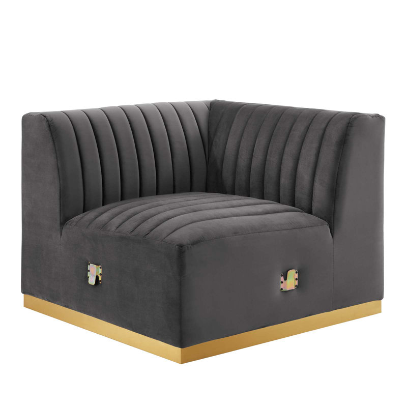 Fauteuil d'angle gauche en velours Conjure Channel, gris