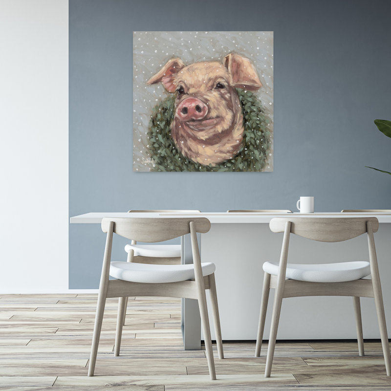 Contemporary Snowy Day At The Farm 3 with Winter Whimsical Art, H 32 po x l 32 po