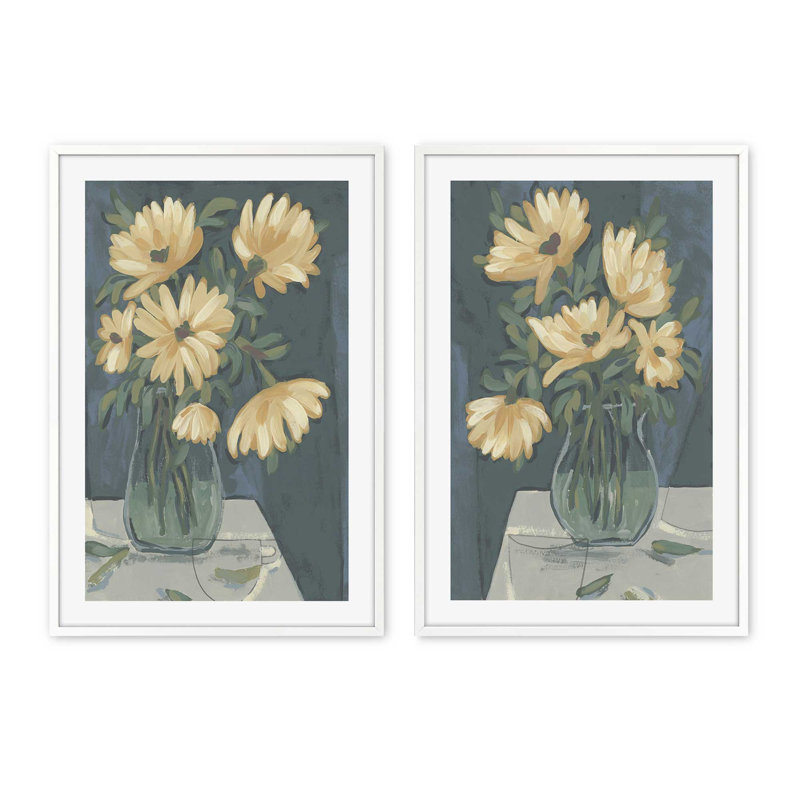 Ensemble de 2 imprimés Sunny Bloom, 12 po x 8 po, Impression encadrée, Blanc opaque
