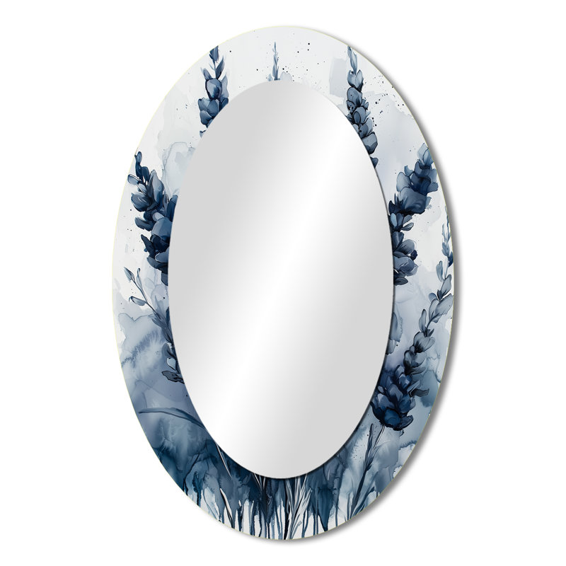 Fauvism Blue Lavender Silence - Gray Traditional Oval Wall Mirror, 36" x 24"