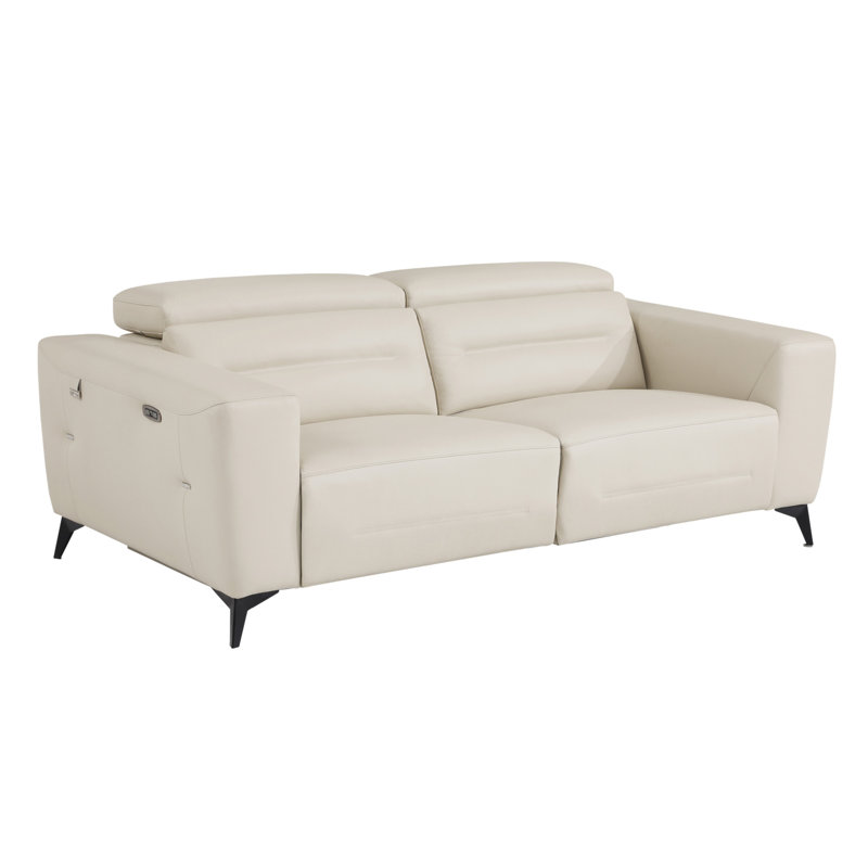 Global United Top Grain Italian Leather Sofa With Power Recliner, Beige