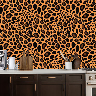 Papier peint adhésif léopard à pois noirs et oranges, papier de contact orange, adhésif amovible pour décoration de chambre à coucher, armoires de cuisine 24 po x 118 po
