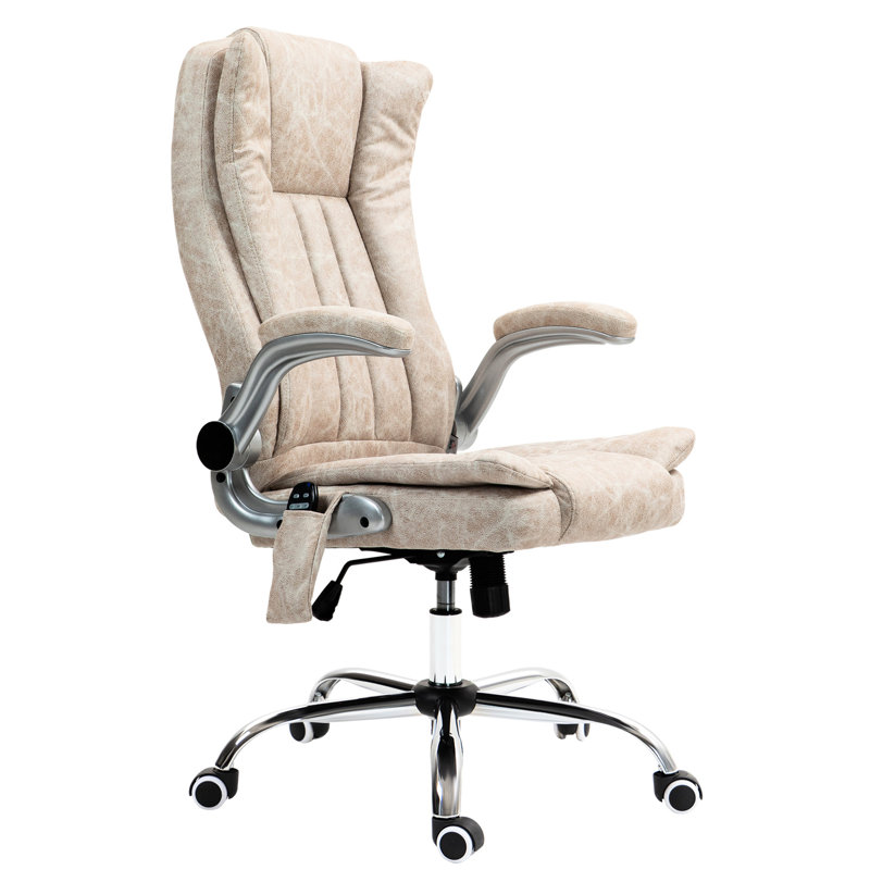 Fauteuil pivotant blanc crème avec massage par vibration, chauffage, siège réglable et accoudoirs à 3 hauteurs de hauteur