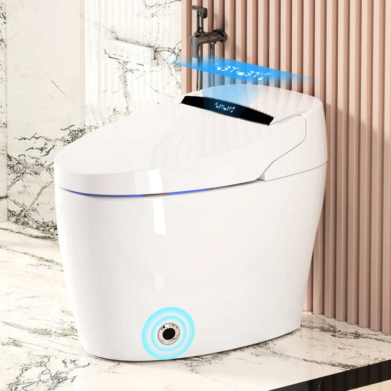 Toilette portative intelligente avec bidet intégré, siège chauffant et plusieurs méthodes de chasse, chasse d'eau siphonique, conception de batterie, lavage par bidet, séchage à air chaud intelligent, jet de réglage de la température du siège