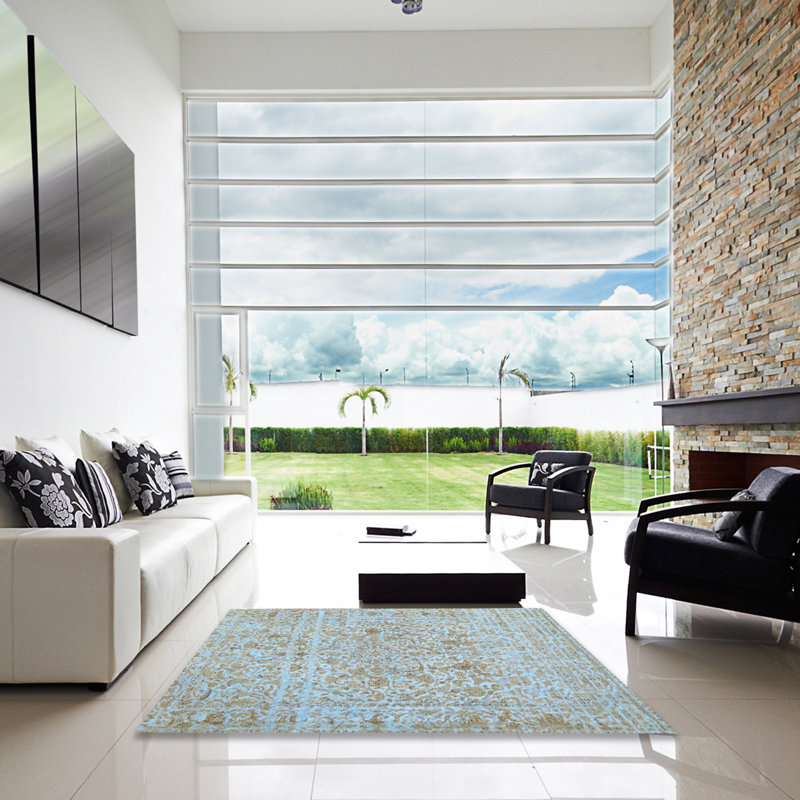 Tapis contemporain gris, Carré 7 pi