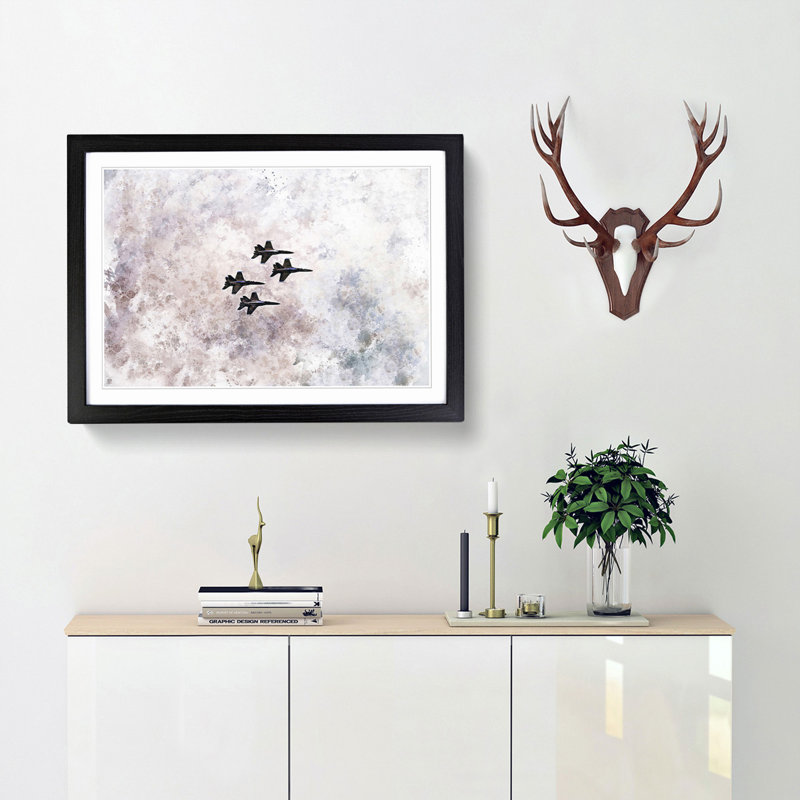 Colourful Jets in Flight in Abstract - Picture Frame Graphic Art Print, 48cm H x 65cm W x 2cm D, Black Framed