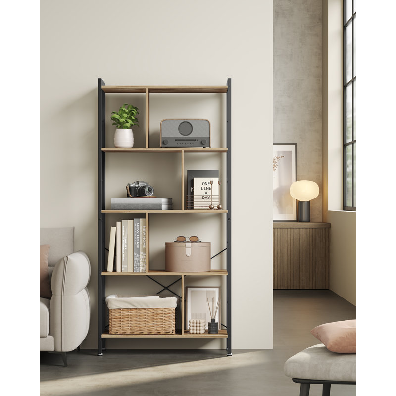 Westhought 154cm H x 74cm W Etagere Bookcase, Camel Brown/Ink Black