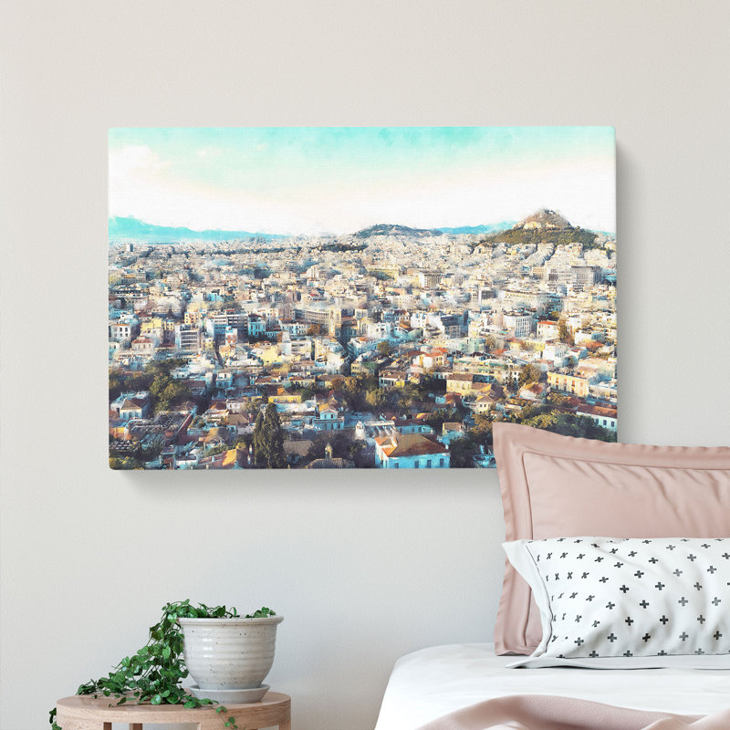 Athens Skyline In Greece Painting - Wrapped Canvas, 50cm H x 76cm W x 3cm D