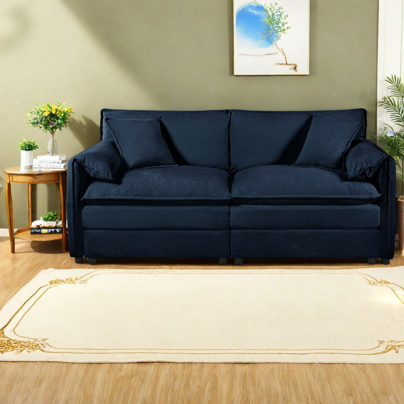 Modern Chenille Sectional Sofas, Spacious L-shaped Couch With Ottoman For Living Room