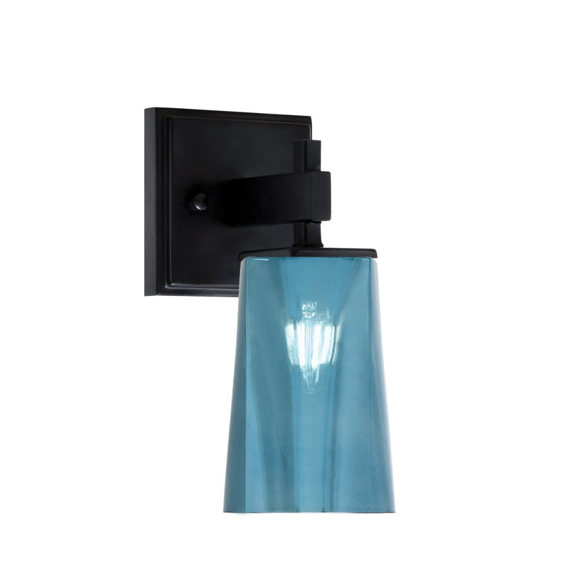 Applique murale Bliven, fini noir mat, 11,4 cm (L) x 16,5 cm (H), verre dégradé bleu, Bleu / noir mat