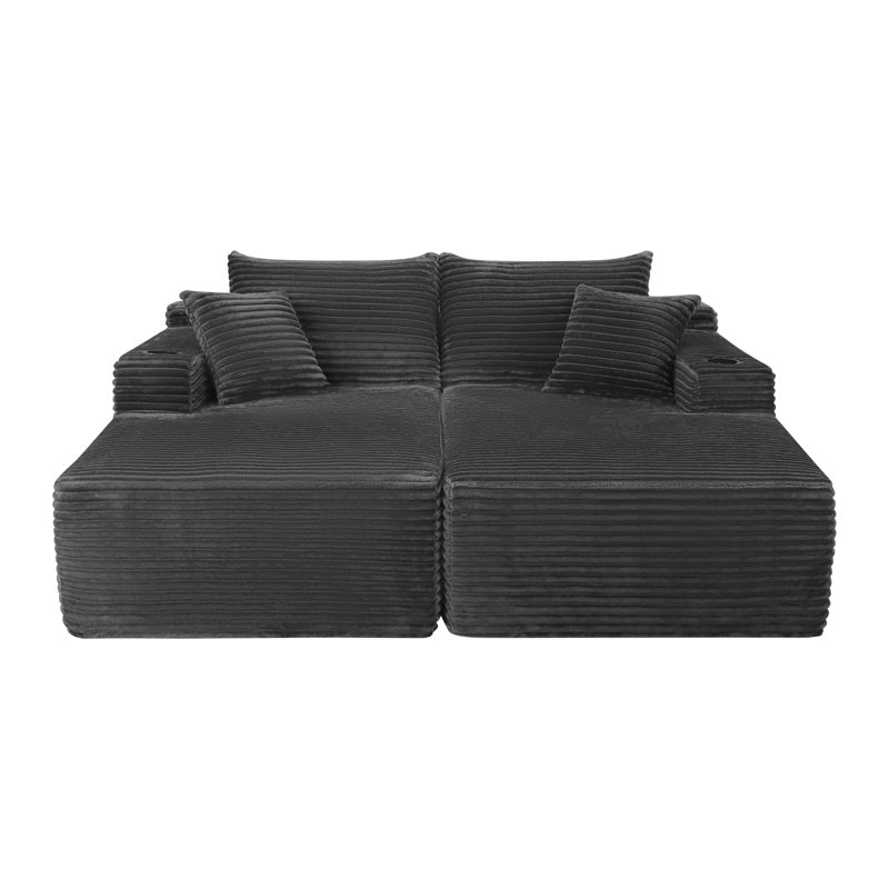 Compression Sectionals Double Chaise Plush Fabric Modern Living Room