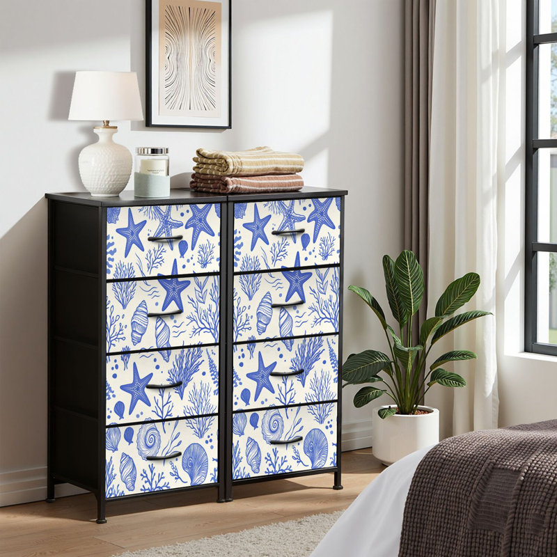 4 Drawer Dresser for Bedroom, Narrow Chest of Drawers, Wooden Top and Study Iron Frame 18"x37.5"-(WxH)