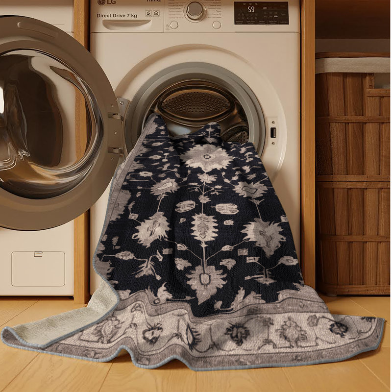 Machine Washable Overdyed Gray Area Rug, Round 3'