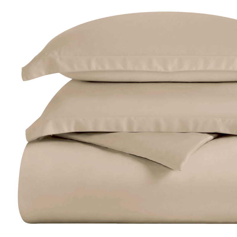 Ensemble de housse de couette unie en mélange de coton égyptien 300 fils avec taies décoratives, Tanné