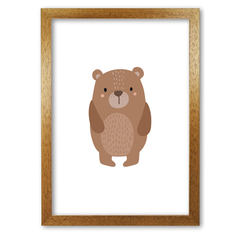 Children's Animals, Bear - Print, 60 cm H x 42 cm W x 5 cm D, Honey Oak Frame