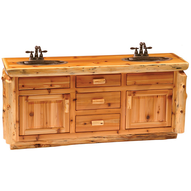 Meuble-lavabo Fireside Lodge Cedar, Lavabo double, Comptoir en pierre avec finition en verre liquide