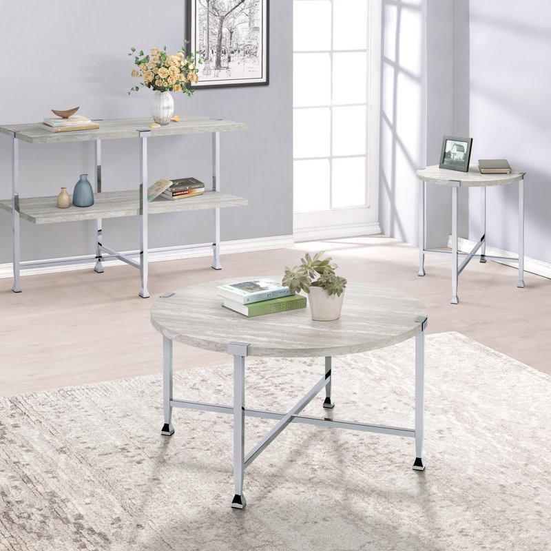 Chêne blanc et table basse - Structure industrielle et ronde créée