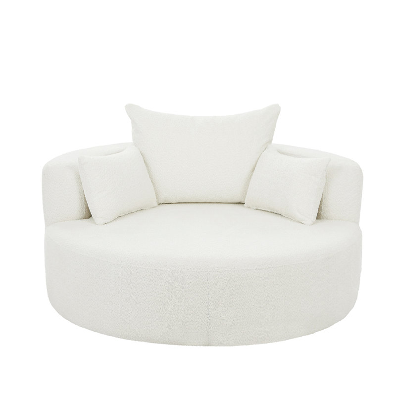 Luxurious Chenille Upholstered Swivel Chair with Deep Seating and Removable Pillows, Perfect for Modern Living Spaces., Beige