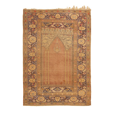 One-of-a-Kind 3'9" x 5'5" 1900s Rectangle Wool Area Rug in Beige and Brown