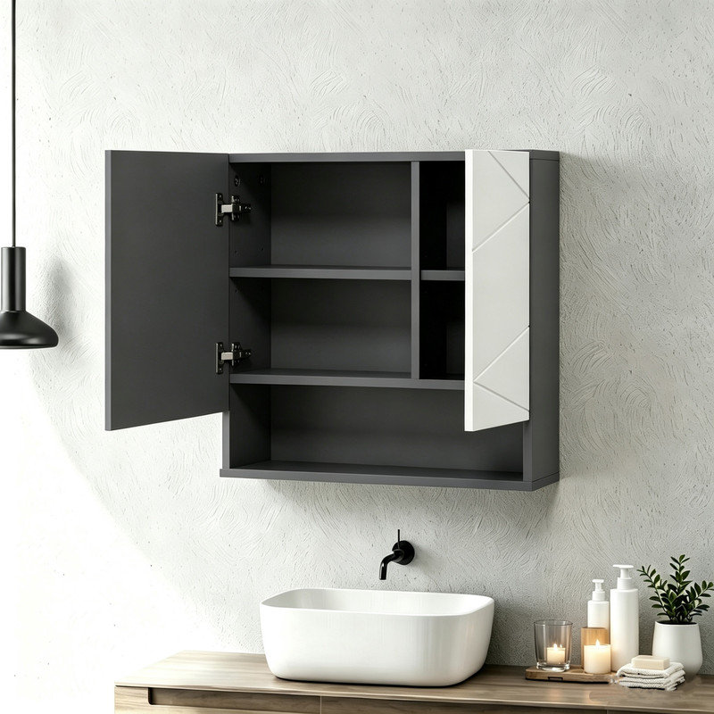W H Medicine Cabinet Mirror, Black