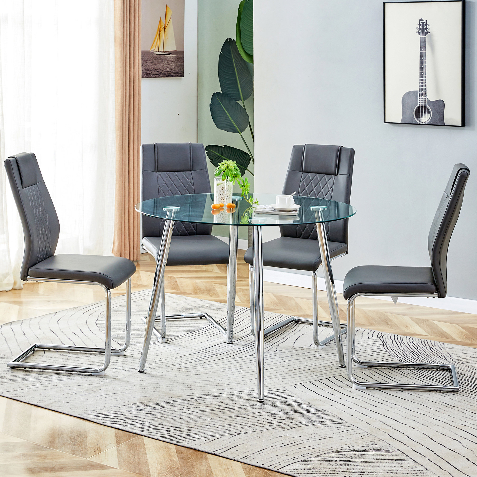 Wrought Studio™ Table And Chair Set. (1 Table+4 Chairs) Round Dining ...