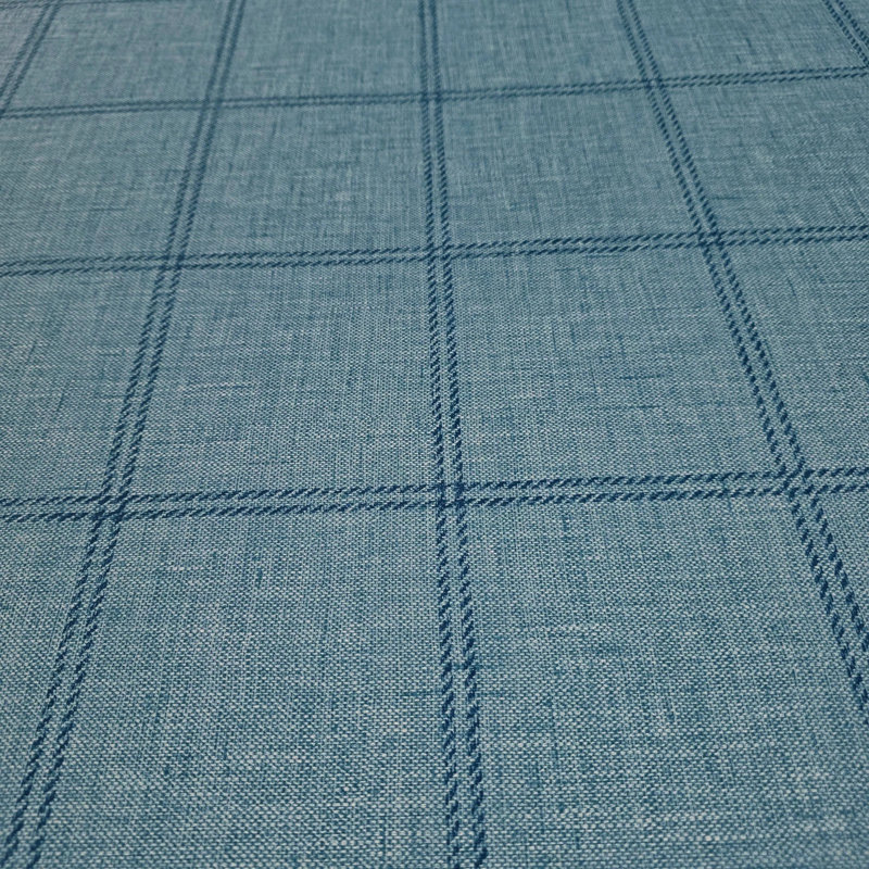 Papier peint en lin doux tissé bleu marine à carreaux carrés