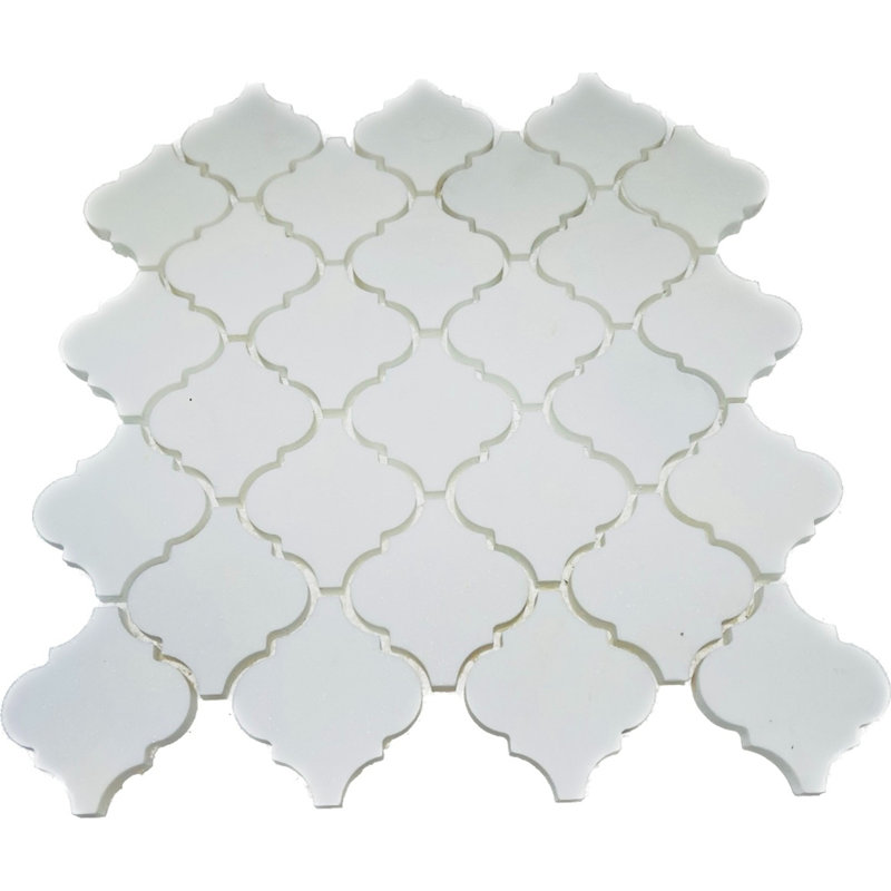 2.75" x 3" White Marble Arabesque Lantern Pattern Natural Stone Mosaic Tile, White