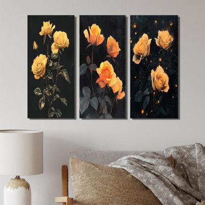 Midnight Vintage Rose Flowers Elegance I - Roses Wall Decor Collection