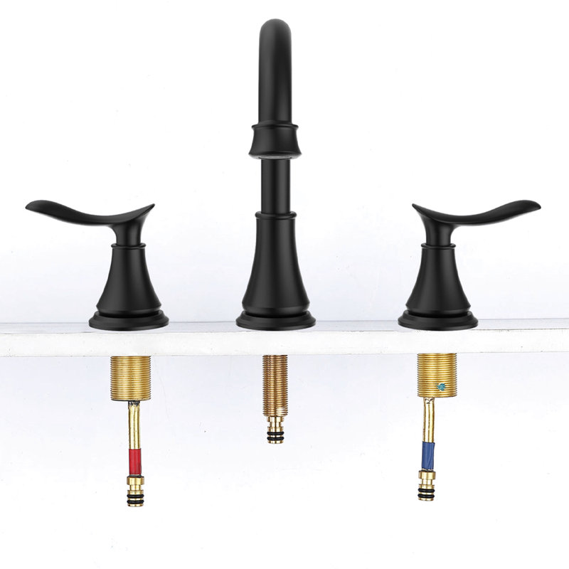 Robinet de salle de bain espacé noir mat 8 po - 2 poignées, 3 trous, bec pivotant sur 360 °, résistance à la corrosion et évier la longévité