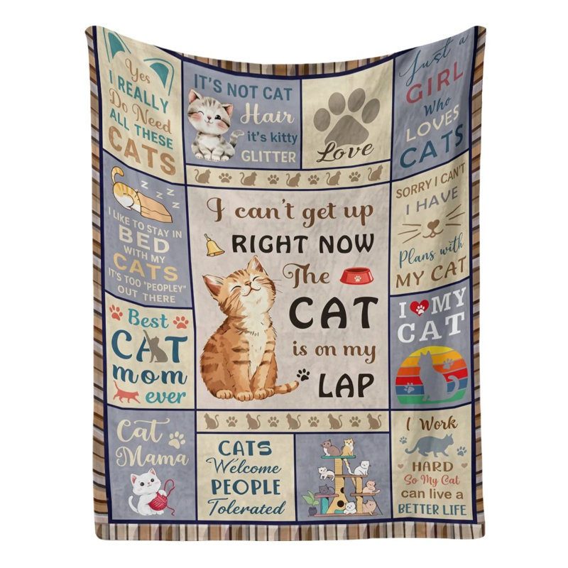Cozy Cat Print Flannel Throw Blanket for Cat Lovers, 42.99" L x 55.98" W