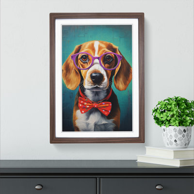 Beagle With Glasses Painting - Single Picture Frame Print on Wood