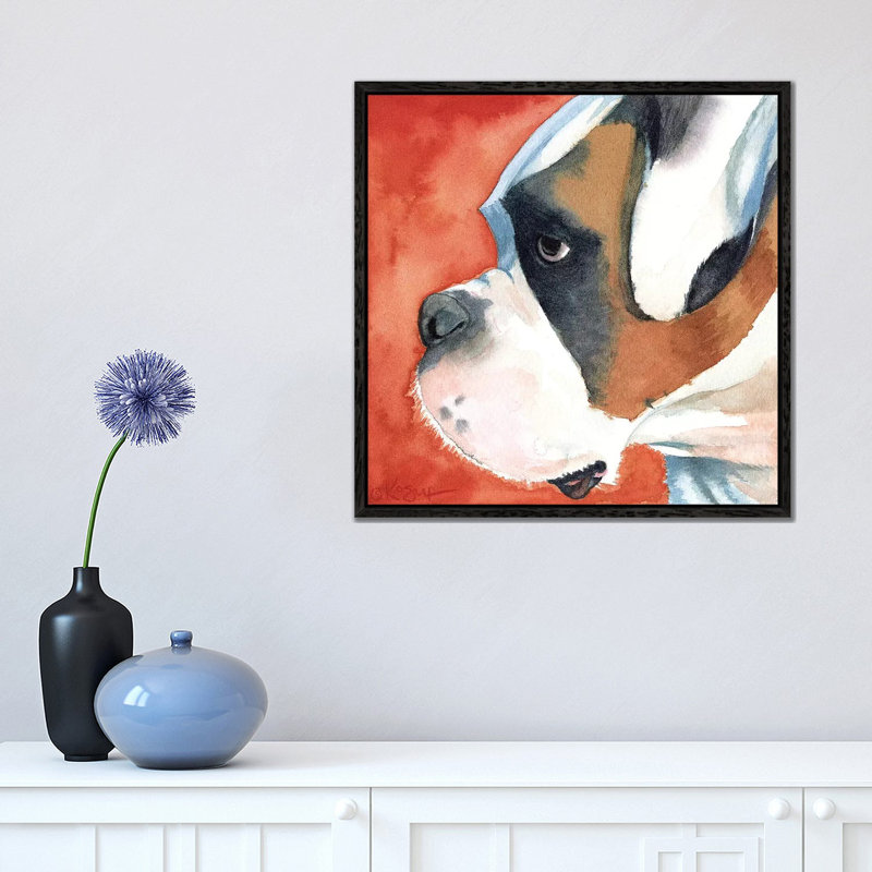 Buster Lookin North by Teresa Kogut - Painting on Canvas, 66.04cm H x 66.04cm W x 3.81cm D, Black Floater Framed
