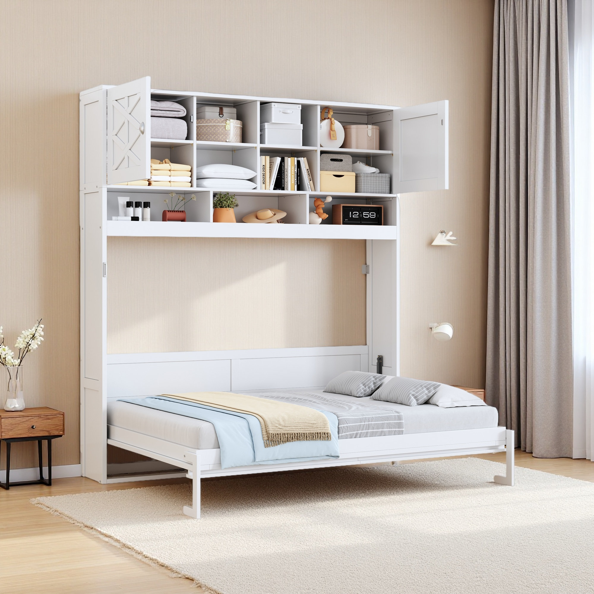 Latitude Run® Queen Size Wall Murphy Bed With Ample Storage Space And ...