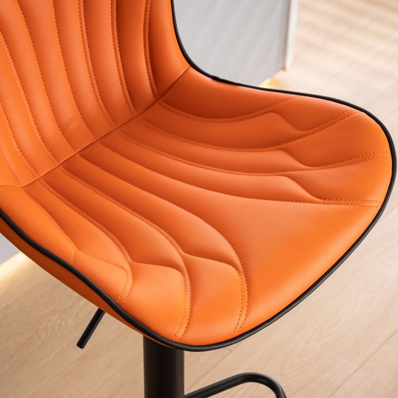 Swivel Height Adjustable Bar Stools Faux Leather Upholstered Counter Stools With Metal Frame, Orange